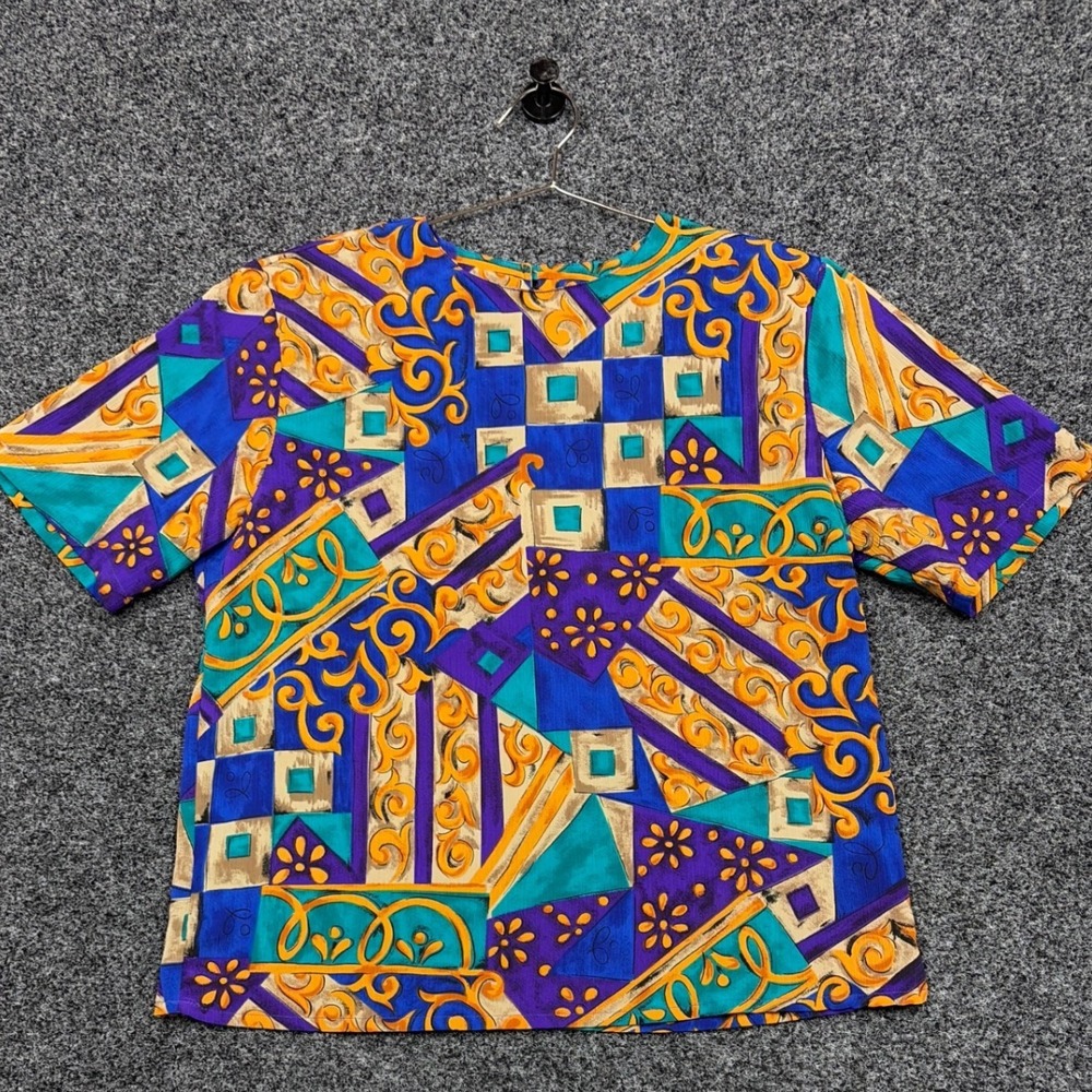 Ship n Shore Blouse Womens XL Multicolor Geometric Abstract Vintage 90s Retro